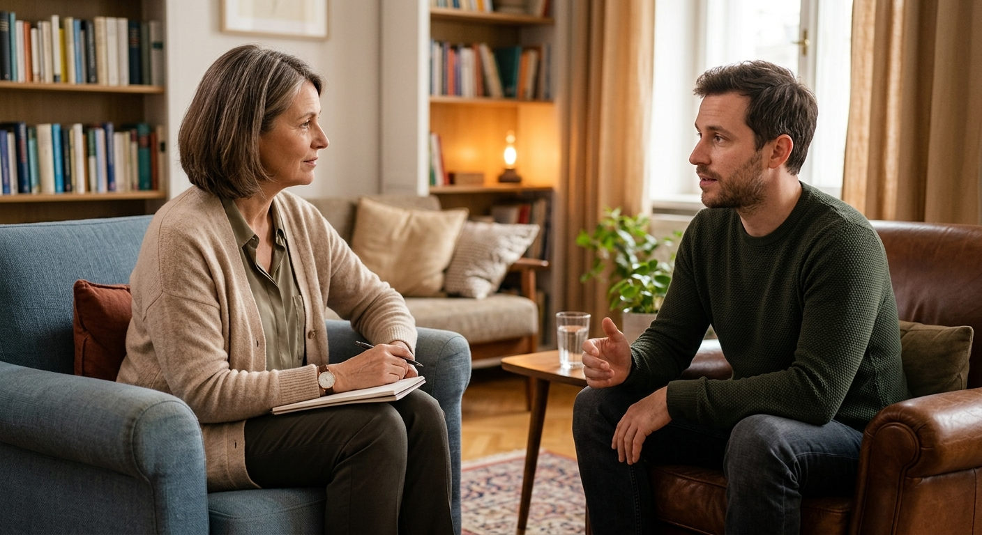 Психолог консультирует пациента при лечении героиновой зависимости